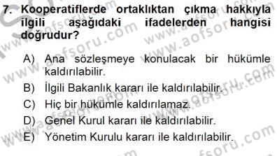 Konut Yapı Kooperatifçiliği Dersi 2015 - 2016 Yılı (Final) Dönem Sonu Sınav Soruları 7. Soru