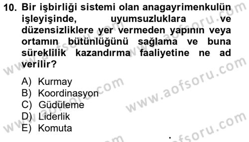 Bina ve Site Yöneticiliği Dersi 2012 - 2013 Yılı (Vize) Ara Sınav Soruları 10. Soru