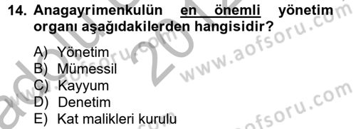 Bina ve Site Yöneticiliği Dersi 2012 - 2013 Yılı (Vize) Ara Sınav Soruları 14. Soru