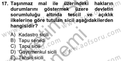 Bina ve Site Yöneticiliği Dersi 2012 - 2013 Yılı (Vize) Ara Sınav Soruları 17. Soru