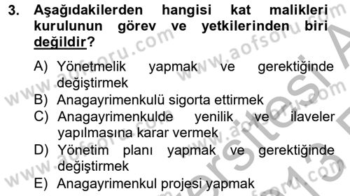 Bina ve Site Yöneticiliği Dersi 2012 - 2013 Yılı (Vize) Ara Sınav Soruları 3. Soru