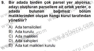 Bina ve Site Yöneticiliği Dersi 2012 - 2013 Yılı (Final) Dönem Sonu Sınavı 9. Soru
