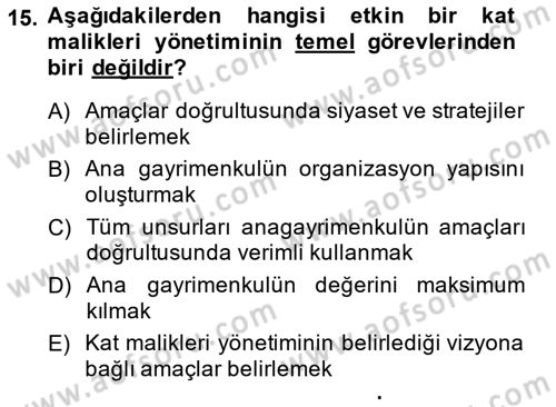 Bina ve Site Yöneticiliği Dersi 2013 - 2014 Yılı (Vize) Ara Sınav Soruları 15. Soru