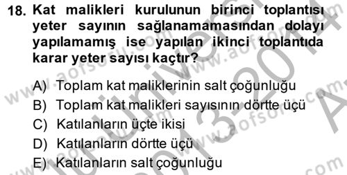 Bina ve Site Yöneticiliği Dersi 2013 - 2014 Yılı (Vize) Ara Sınav Soruları 18. Soru