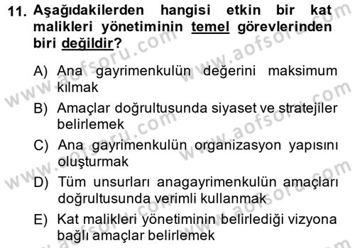Bina ve Site Yöneticiliği Dersi 2014 - 2015 Yılı (Vize) Ara Sınav Soruları 11. Soru
