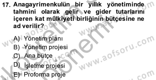 Bina ve Site Yöneticiliği Dersi 2014 - 2015 Yılı (Vize) Ara Sınav Soruları 17. Soru