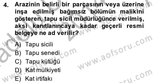 Bina ve Site Yöneticiliği Dersi 2014 - 2015 Yılı (Vize) Ara Sınav Soruları 4. Soru