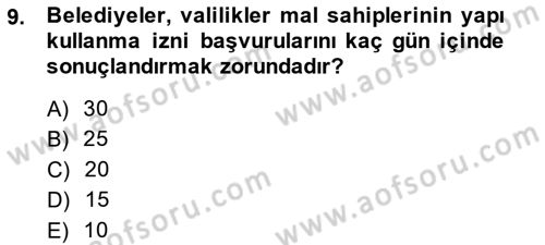 Bina ve Site Yöneticiliği Dersi 2014 - 2015 Yılı (Vize) Ara Sınav Soruları 9. Soru