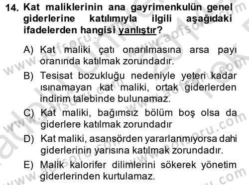 Bina ve Site Yöneticiliği Dersi 2014 - 2015 Yılı Tek Ders Sınav Soruları 14. Soru