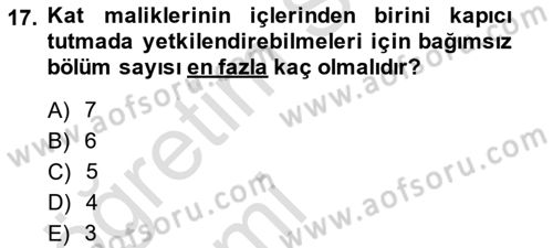 Bina ve Site Yöneticiliği Dersi 2014 - 2015 Yılı Tek Ders Sınav Soruları 17. Soru