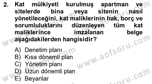 Bina ve Site Yöneticiliği Dersi 2014 - 2015 Yılı Tek Ders Sınav Soruları 2. Soru