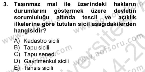 Bina ve Site Yöneticiliği Dersi 2014 - 2015 Yılı Tek Ders Sınav Soruları 3. Soru