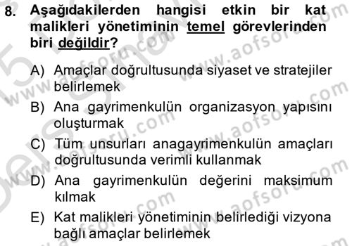 Bina ve Site Yöneticiliği Dersi 2014 - 2015 Yılı Tek Ders Sınav Soruları 8. Soru
