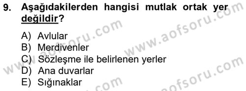 Bina ve Site Yöneticiliği Dersi 2014 - 2015 Yılı Tek Ders Sınav Soruları 9. Soru