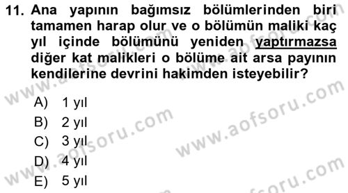 Bina ve Site Yöneticiliği Dersi 2015 - 2016 Yılı (Vize) Ara Sınav Soruları 11. Soru