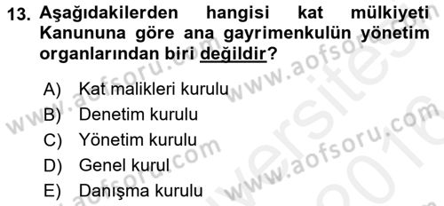 Bina ve Site Yöneticiliği Dersi 2015 - 2016 Yılı (Vize) Ara Sınav Soruları 13. Soru