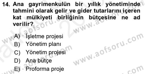 Bina ve Site Yöneticiliği Dersi 2015 - 2016 Yılı (Vize) Ara Sınav Soruları 14. Soru