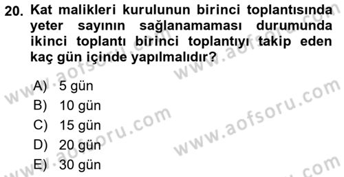 Bina ve Site Yöneticiliği Dersi 2015 - 2016 Yılı (Vize) Ara Sınav Soruları 20. Soru