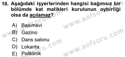 Bina ve Site Yöneticiliği Dersi 2015 - 2016 Yılı (Final) Dönem Sonu Sınav Soruları 10. Soru