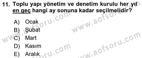 Bina ve Site Yöneticiliği Dersi 2015 - 2016 Yılı (Final) Dönem Sonu Sınav Soruları 11. Soru