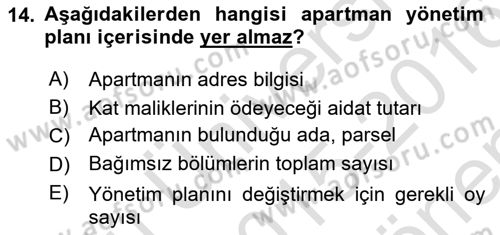Bina ve Site Yöneticiliği Dersi 2015 - 2016 Yılı (Final) Dönem Sonu Sınav Soruları 14. Soru