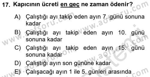 Bina ve Site Yöneticiliği Dersi 2015 - 2016 Yılı (Final) Dönem Sonu Sınav Soruları 17. Soru