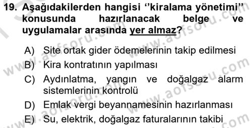 Bina ve Site Yöneticiliği Dersi 2015 - 2016 Yılı (Final) Dönem Sonu Sınav Soruları 19. Soru
