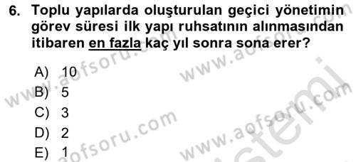 Bina ve Site Yöneticiliği Dersi 2015 - 2016 Yılı (Final) Dönem Sonu Sınav Soruları 6. Soru