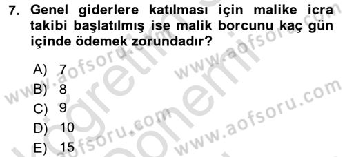 Bina ve Site Yöneticiliği Dersi 2015 - 2016 Yılı (Final) Dönem Sonu Sınav Soruları 7. Soru