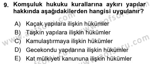 Bina ve Site Yöneticiliği Dersi 2015 - 2016 Yılı (Final) Dönem Sonu Sınav Soruları 9. Soru