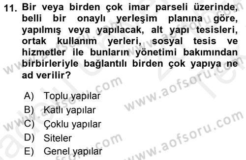 Bina ve Site Yöneticiliği Dersi 2015 - 2016 Yılı Tek Ders Sınav Soruları 11. Soru