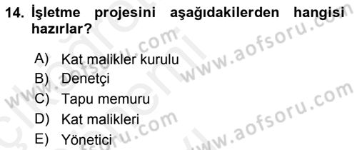 Bina ve Site Yöneticiliği Dersi 2015 - 2016 Yılı Tek Ders Sınav Soruları 14. Soru