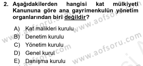 Bina ve Site Yöneticiliği Dersi 2015 - 2016 Yılı Tek Ders Sınav Soruları 2. Soru