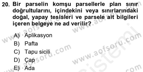 Bina ve Site Yöneticiliği Dersi 2015 - 2016 Yılı Tek Ders Sınav Soruları 20. Soru