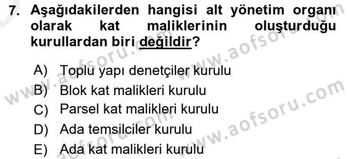 Bina ve Site Yöneticiliği Dersi 2015 - 2016 Yılı Tek Ders Sınav Soruları 7. Soru