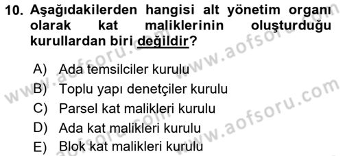 Bina ve Site Yöneticiliği Dersi 2016 - 2017 Yılı 3 Ders Sınav Soruları 10. Soru
