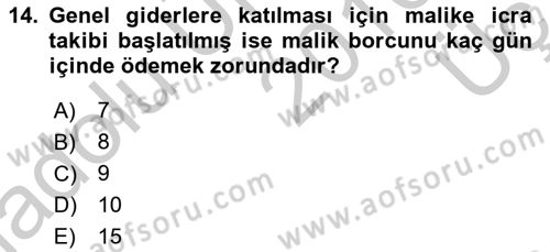 Bina ve Site Yöneticiliği Dersi 2016 - 2017 Yılı 3 Ders Sınav Soruları 14. Soru