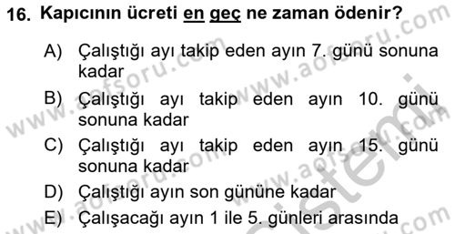 Bina ve Site Yöneticiliği Dersi 2016 - 2017 Yılı 3 Ders Sınav Soruları 16. Soru