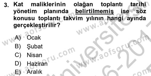 Bina ve Site Yöneticiliği Dersi 2016 - 2017 Yılı 3 Ders Sınav Soruları 3. Soru