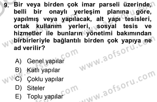 Bina ve Site Yöneticiliği Dersi 2016 - 2017 Yılı 3 Ders Sınav Soruları 9. Soru