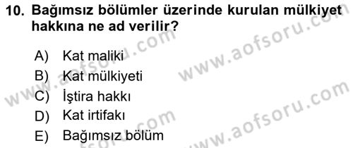 Bina ve Site Yöneticiliği Dersi 2016 - 2017 Yılı (Vize) Ara Sınav Soruları 10. Soru