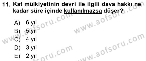 Bina ve Site Yöneticiliği Dersi 2016 - 2017 Yılı (Final) Dönem Sonu Sınav Soruları 11. Soru