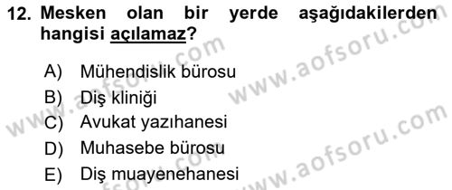 Bina ve Site Yöneticiliği Dersi 2016 - 2017 Yılı (Final) Dönem Sonu Sınav Soruları 12. Soru