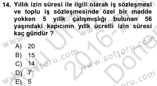 Bina ve Site Yöneticiliği Dersi 2016 - 2017 Yılı (Final) Dönem Sonu Sınav Soruları 14. Soru