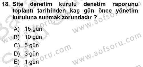 Bina ve Site Yöneticiliği Dersi 2016 - 2017 Yılı (Final) Dönem Sonu Sınav Soruları 18. Soru