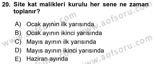 Bina ve Site Yöneticiliği Dersi 2016 - 2017 Yılı (Final) Dönem Sonu Sınav Soruları 20. Soru