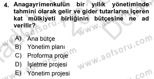 Bina ve Site Yöneticiliği Dersi 2016 - 2017 Yılı (Final) Dönem Sonu Sınav Soruları 4. Soru