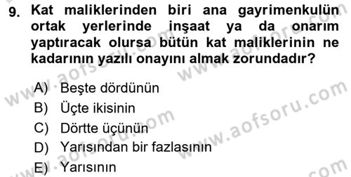 Bina ve Site Yöneticiliği Dersi 2016 - 2017 Yılı (Final) Dönem Sonu Sınav Soruları 9. Soru