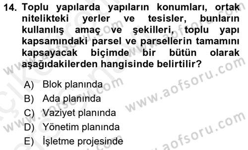 Bina ve Site Yöneticiliği Dersi 2017 - 2018 Yılı 3 Ders Sınav Soruları 14. Soru