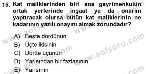 Bina ve Site Yöneticiliği Dersi 2017 - 2018 Yılı 3 Ders Sınav Soruları 15. Soru